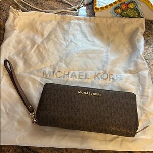Michael Kors Dark Brown Logo Wristlet